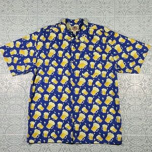 Beer Shirt Blue Yellow Men's Casual Party Size LT